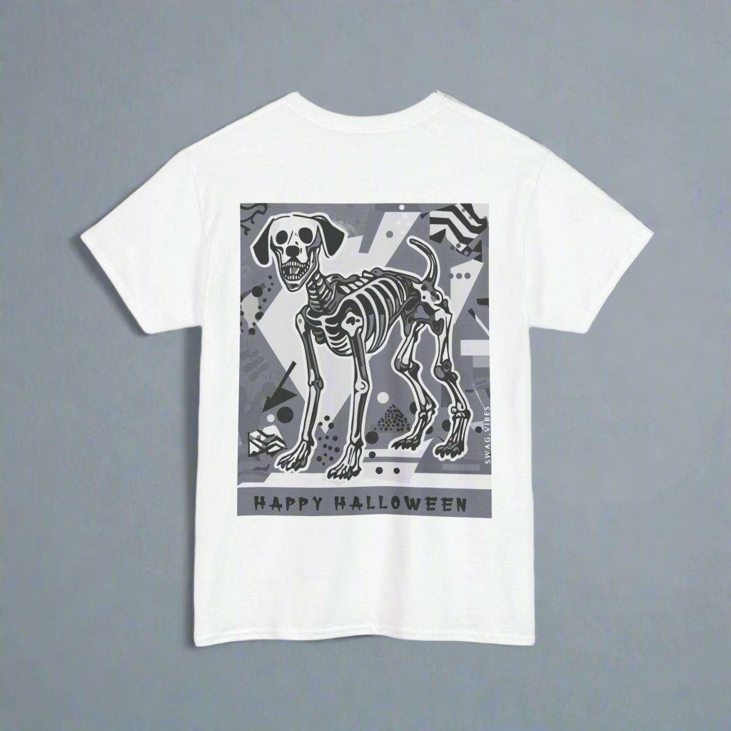 Happy Halloween Skeleton Dog - Mono : Unique Graphic Tee