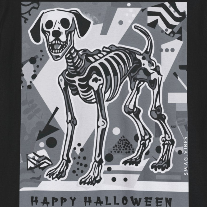 Happy Halloween Skeleton Dog - Mono : Unique Graphic Tee
