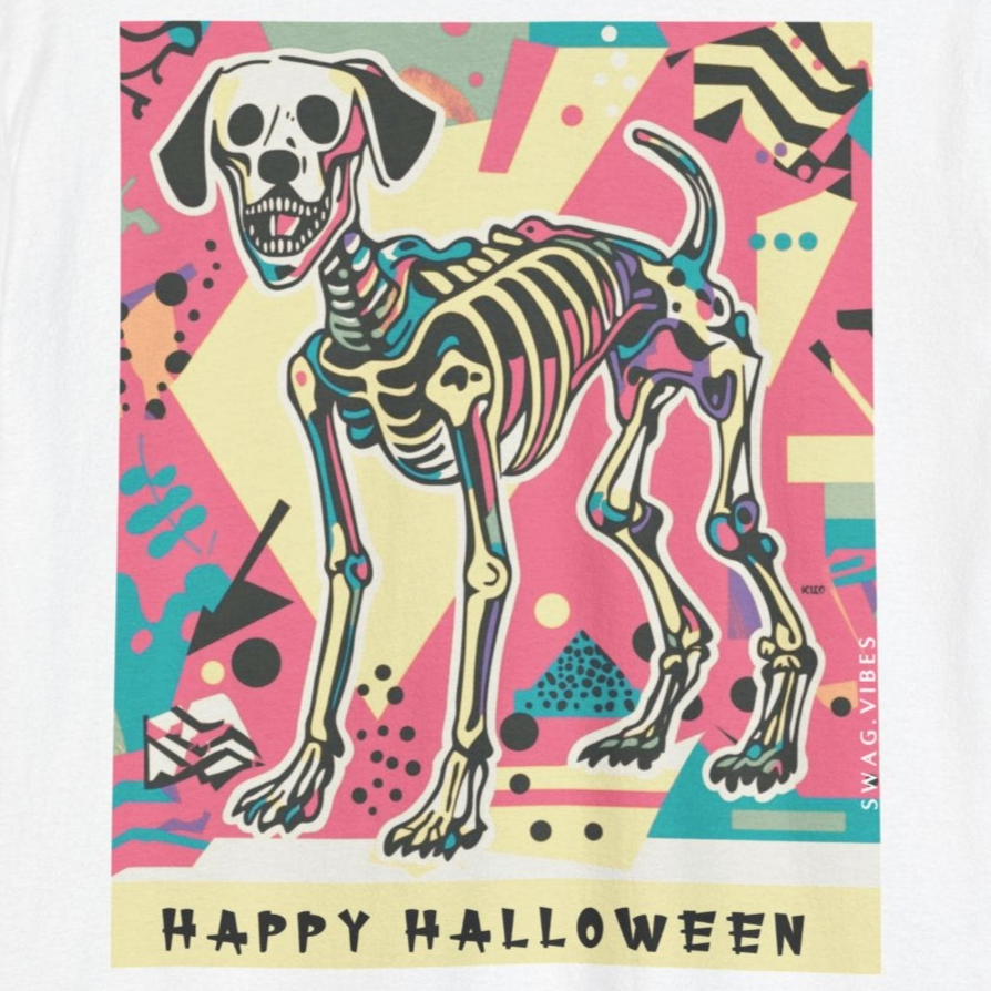 Happy Halloween Skeleton Dog - Retro : Unique Graphic Tee