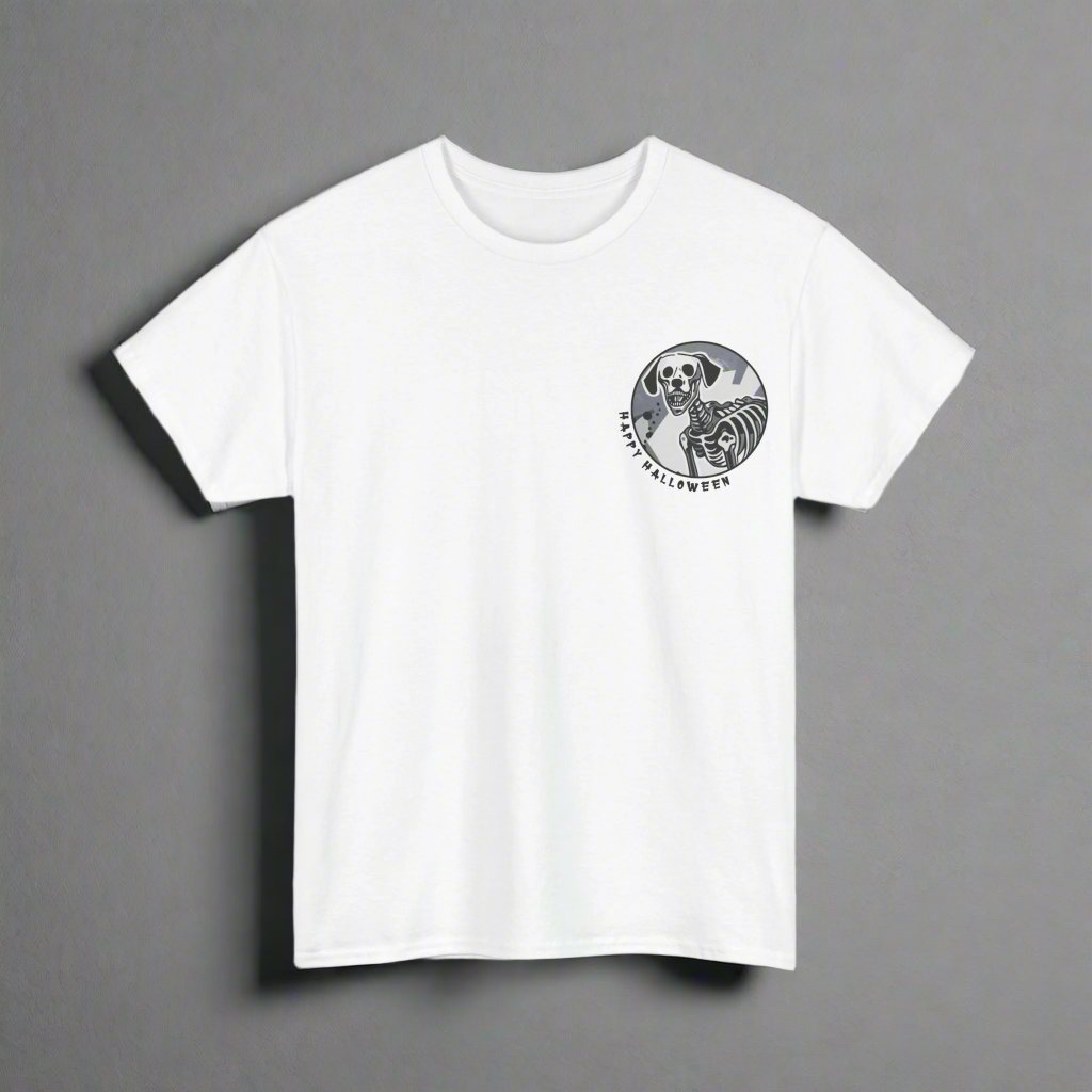 Happy Halloween Skeleton Dog - Mono : Unique Graphic Tee