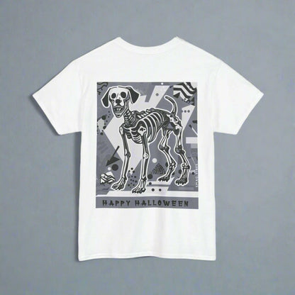 Happy Halloween Skeleton Dog - Mono : Unique Graphic Tee