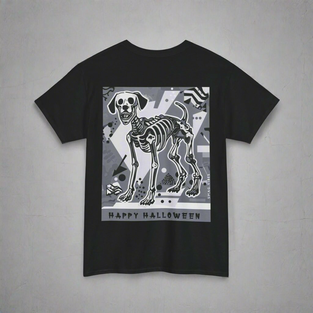Happy Halloween Skeleton Dog - Mono : Unique Graphic Tee