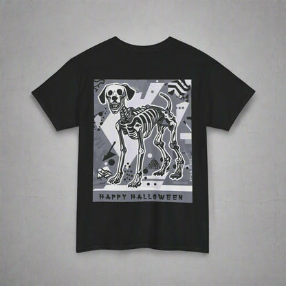 Happy Halloween Skeleton Dog - Mono : Unique Graphic Tee