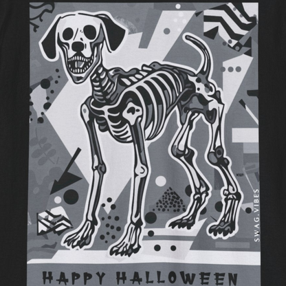 Happy Halloween Skeleton Dog - Mono : Unique Graphic Tee