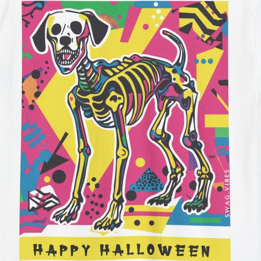 Happy Halloween Skeleton Dog - Pop -  Unique Graphic Tee